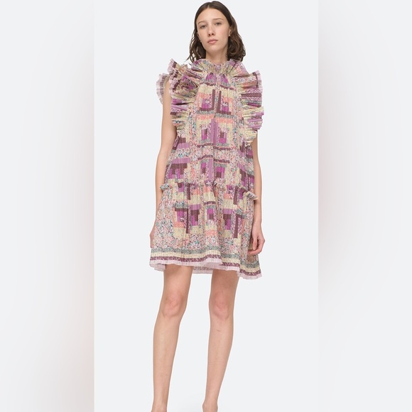 NWT Sea Naya Print Pleated Cotton Dress in Multi Size S - Picture 3 of 9